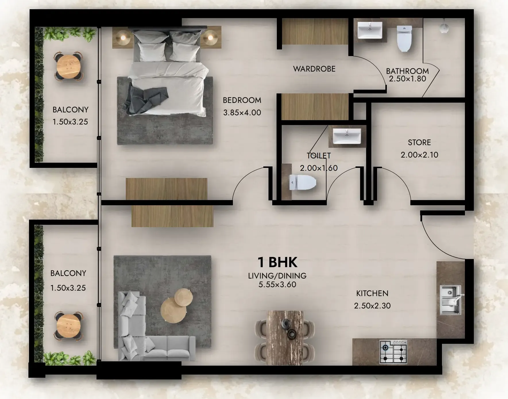Provenza Residences 1 bed floor plan, 800 – 803 sqft