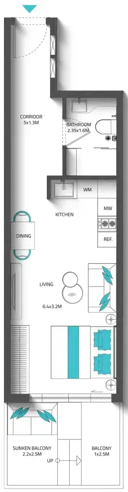 Reef 996 Studio floor plan, 471 sqft