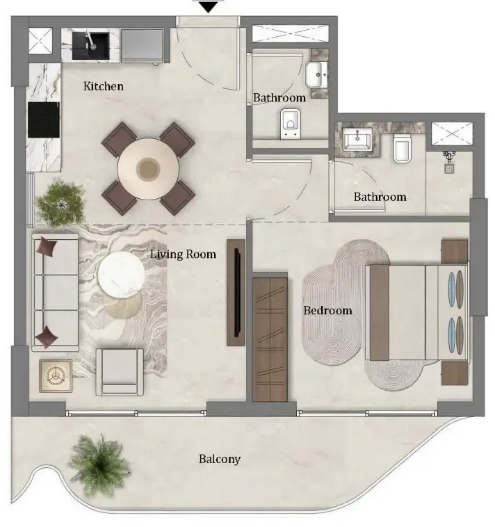Mirari Lagoon by Zoya 1 bed floor plan, 611 sqft
