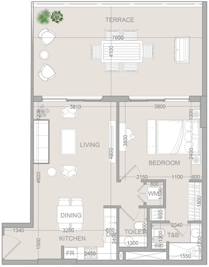 TETR1S Tower 1 bed floor plan, 1,062 sqft