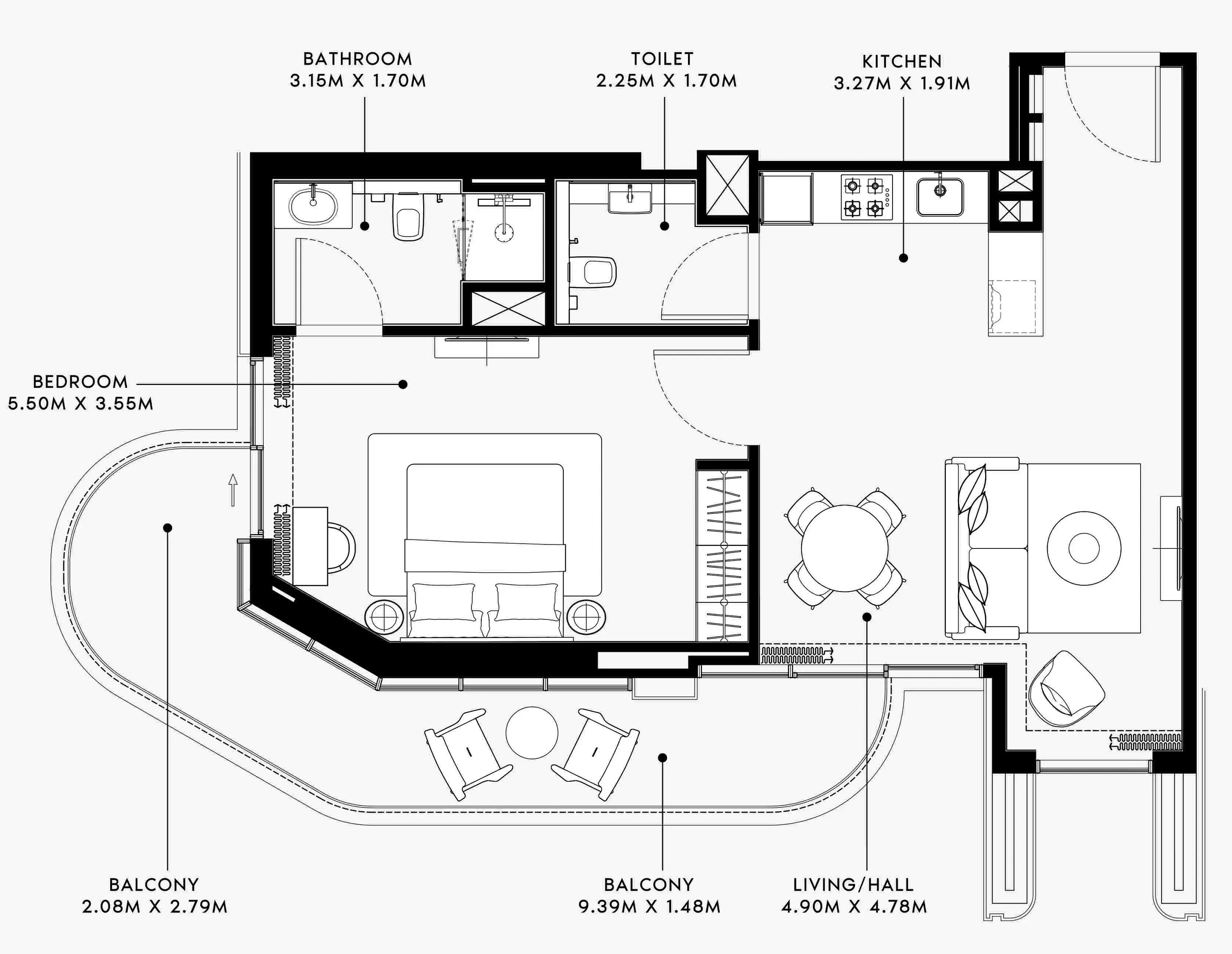 Azizi Venice 1 bed floor plan, 904 sqft