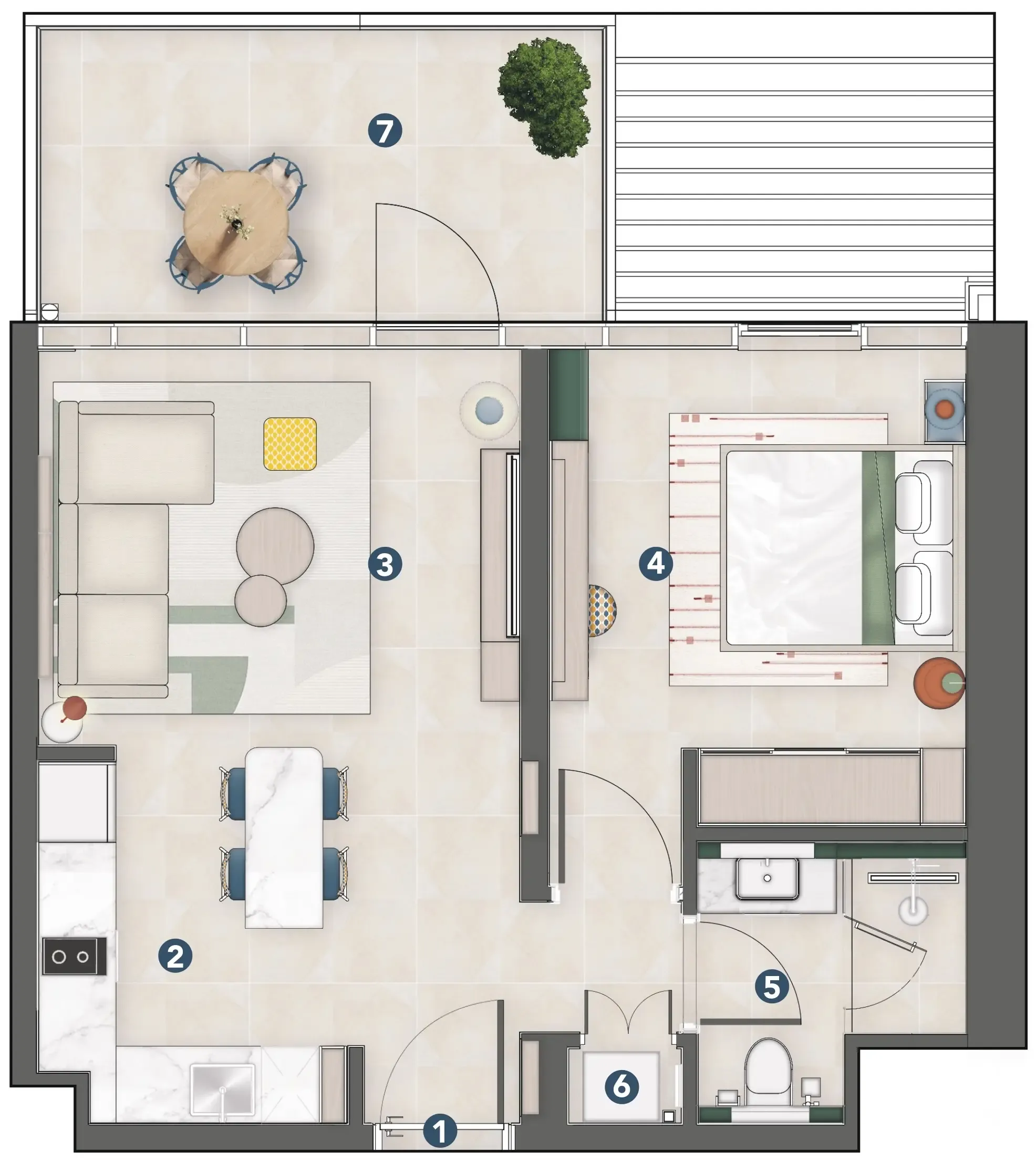 Rove Home Meydan Horizon 1 bed floor plan, 610 sqft
