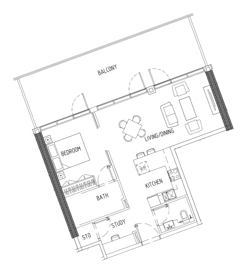 Damac District 1 bed floor plan, 1,010 sqft