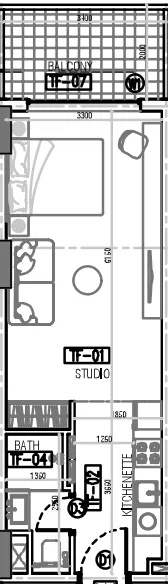 Laya Courtyard Studio floor plan, 438 – 448 sqft