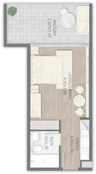 Stamn One Studio floor plan, 526 sqft