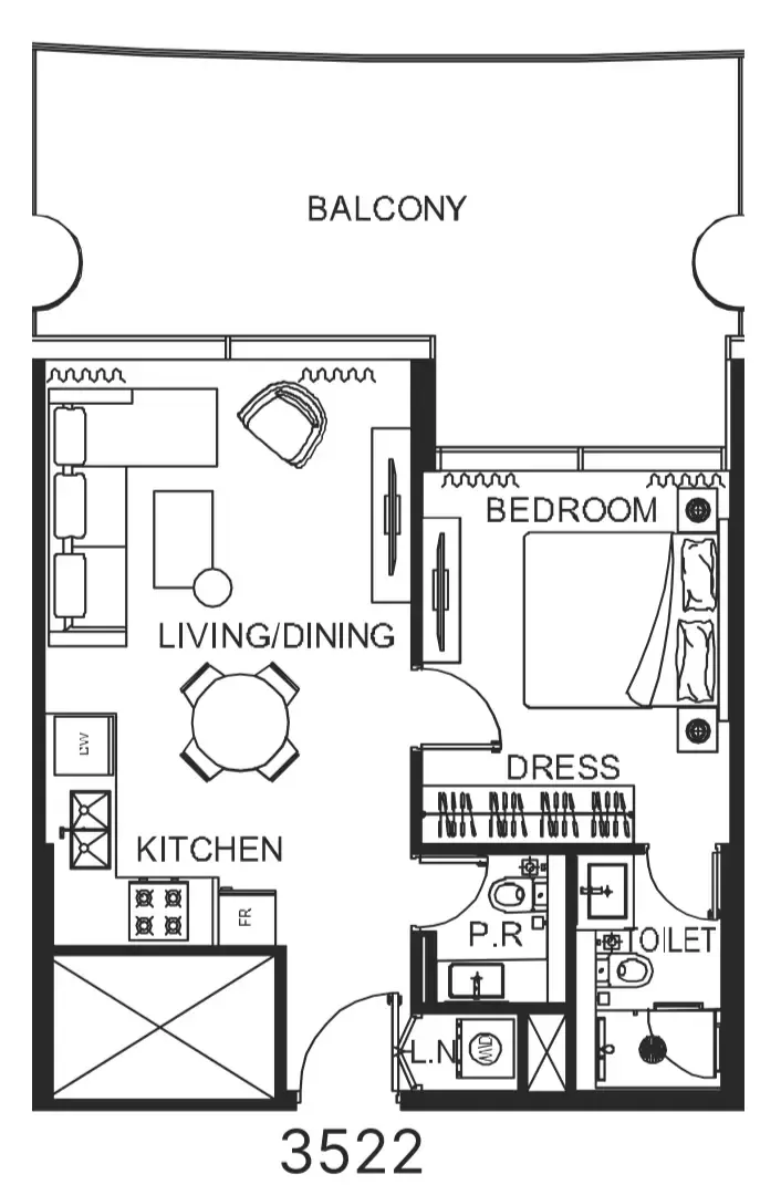 The WOW Tower 1 bed floor plan, 798 sqft