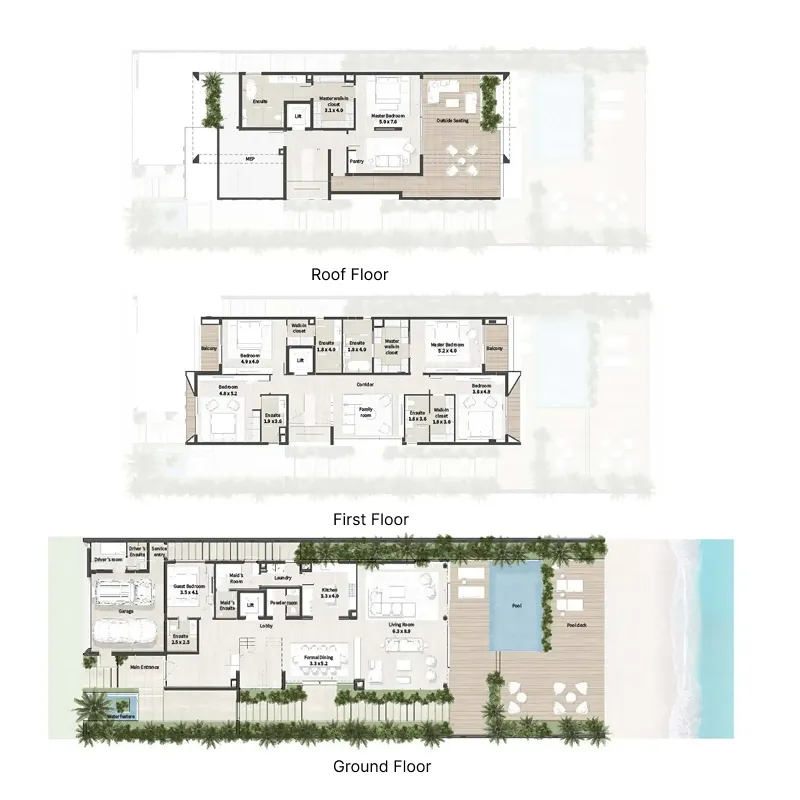 Al Thuraya Island 6 bed floor plan, 7,168 sqft