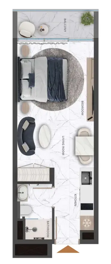 Wadi Hills Studio floor plan, 389 sqft