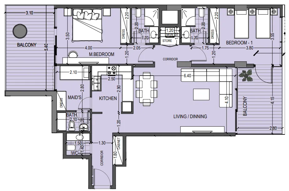 Celia Gardens 2 bed floor plan, 1,485 sqft