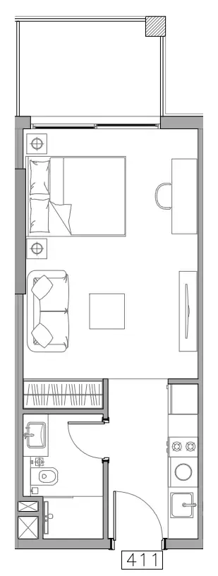 Trevino Studio floor plan, 392 sqft