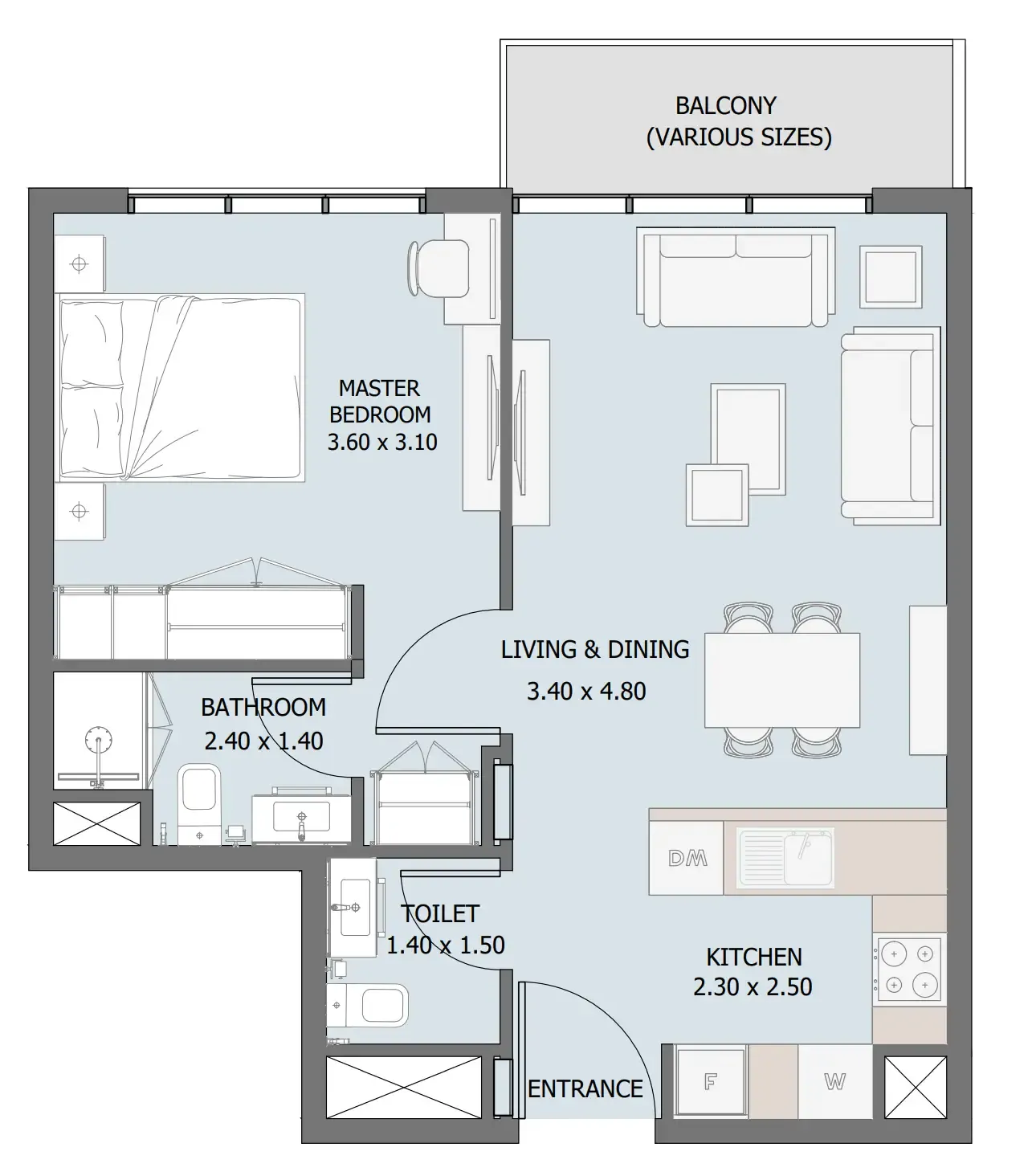 Verdana III 1 bed floor plan, 575 – 628 sqft
