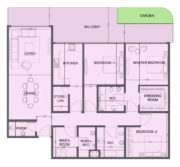 One Residence Al Reem Island 3 bed floor plan, 2,190 sqft