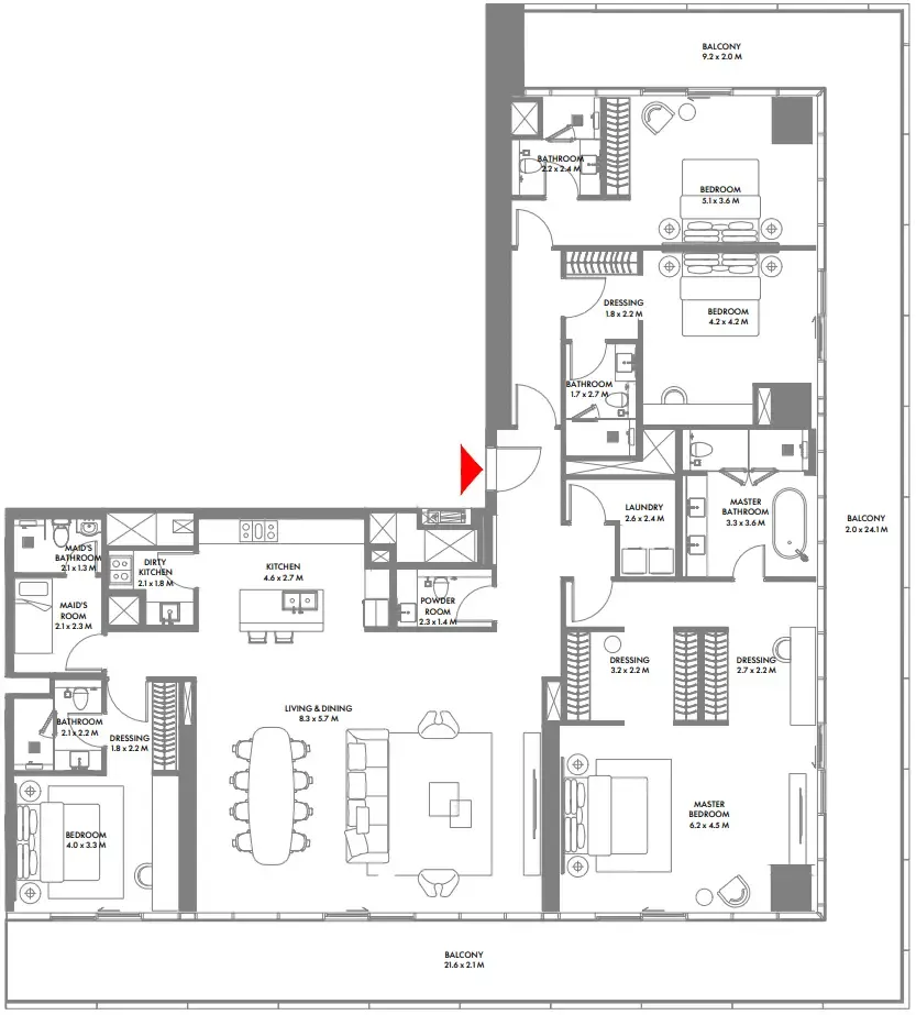 W The Residences by Arada 4 bed floor plan, 3,877 sqft