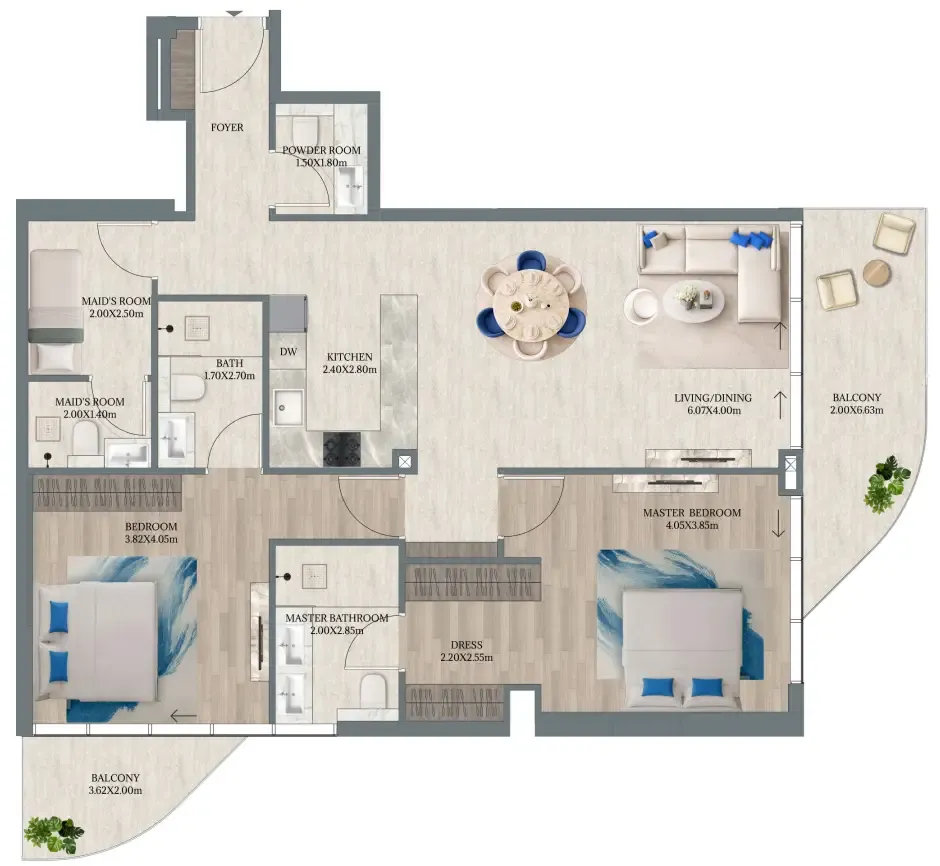 Maravea Residences 2 bed floor plan, 1,400 sqft