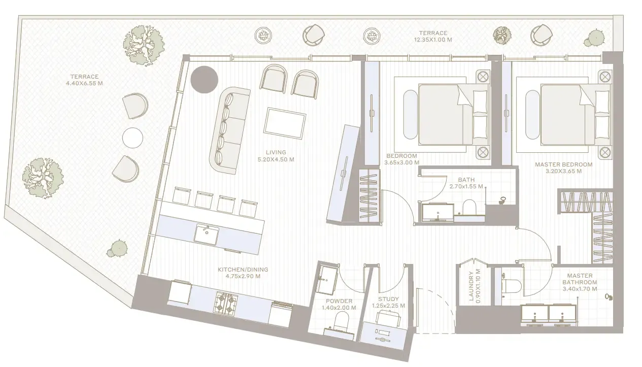 Alder in Park Five 2 bed floor plan, 1,578 sqft