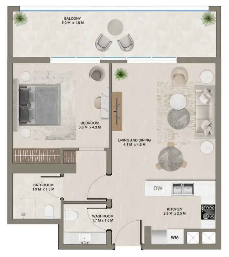 The Corner 1 bed floor plan, 807 sqft