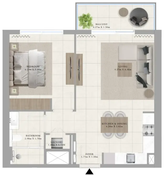 Greenside Residence 1 bed floor plan, 744 – 747 sqft