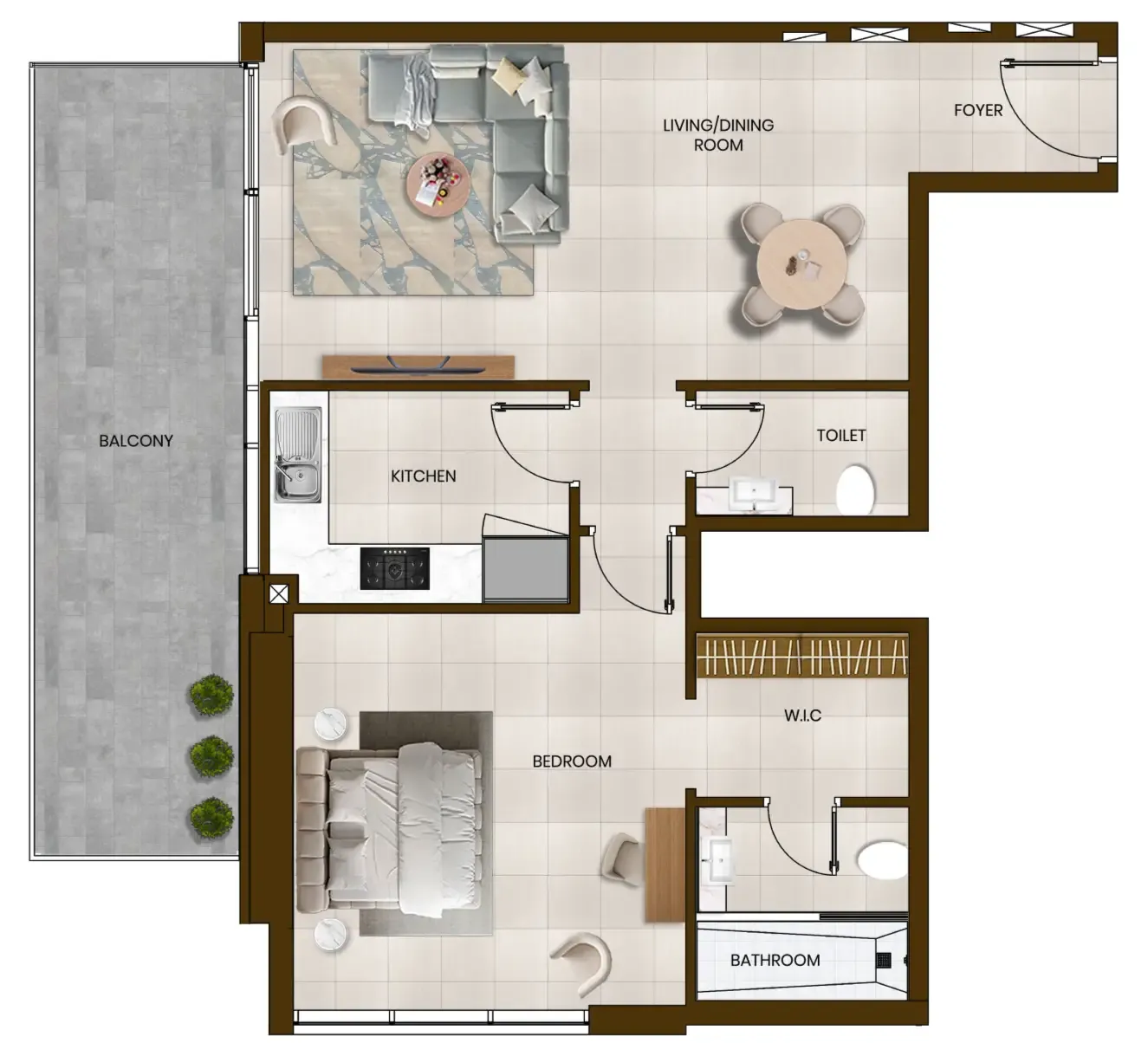 Butterfly Towers 1 bed floor plan, 956 sqft