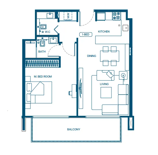 Aurora by Binghatti 1 bed floor plan, 782 sqft