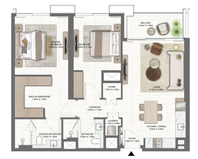 Terra Heights 2 bed floor plan, 1,093 sqft