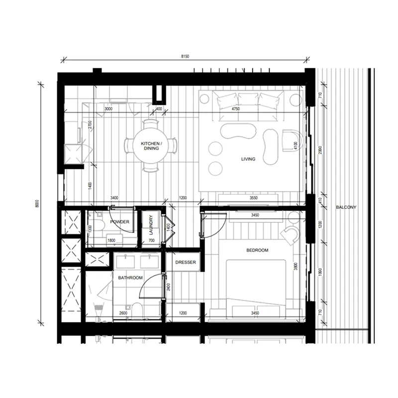 Nikki Beach Residences 1 bed floor plan, 968 sqft