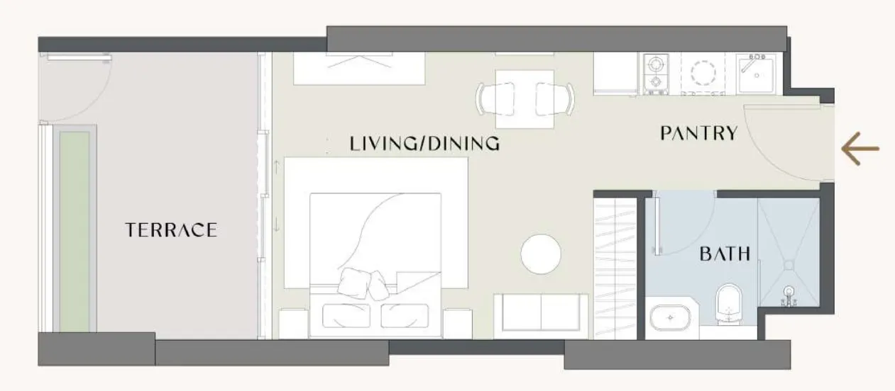 Chelsea Gardens Studio floor plan, 482 sqft