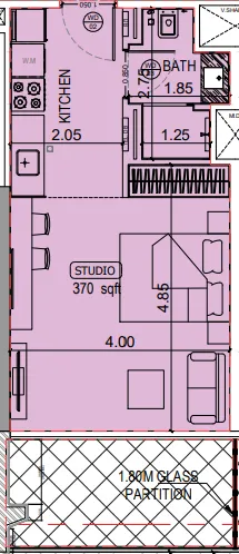 Binghatti Starlight Studio floor plan, 447 sqft