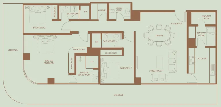 Eden House The Park 3 bed floor plan, 2,408 sqft