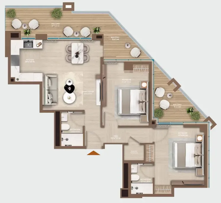 Celeste by HRE 2 bed floor plan, 1,146 sqft
