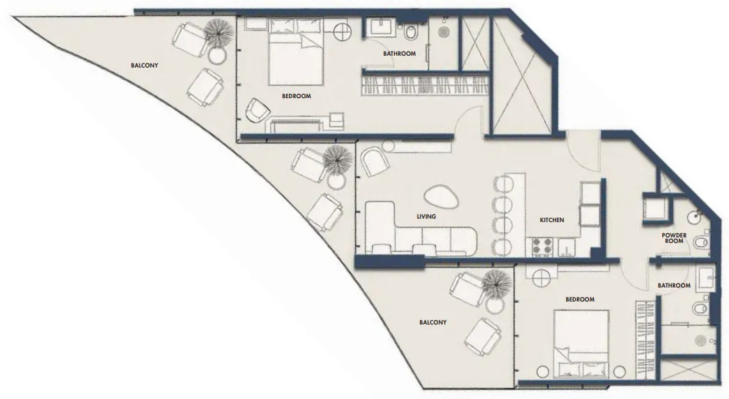 Amra Residences 2 bed floor plan, 1,230 sqft