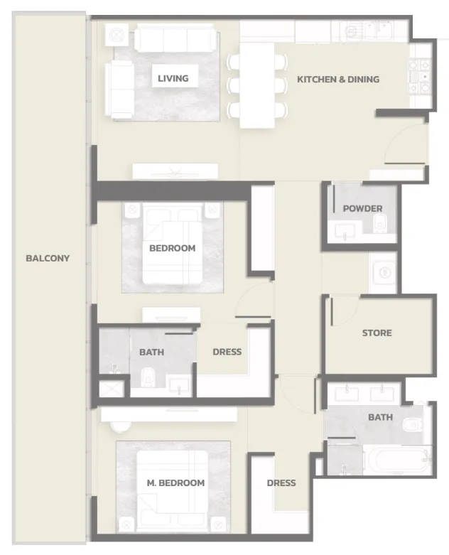 Tonino Lamborghini Residences 2 bed floor plan, 1,486 sqft