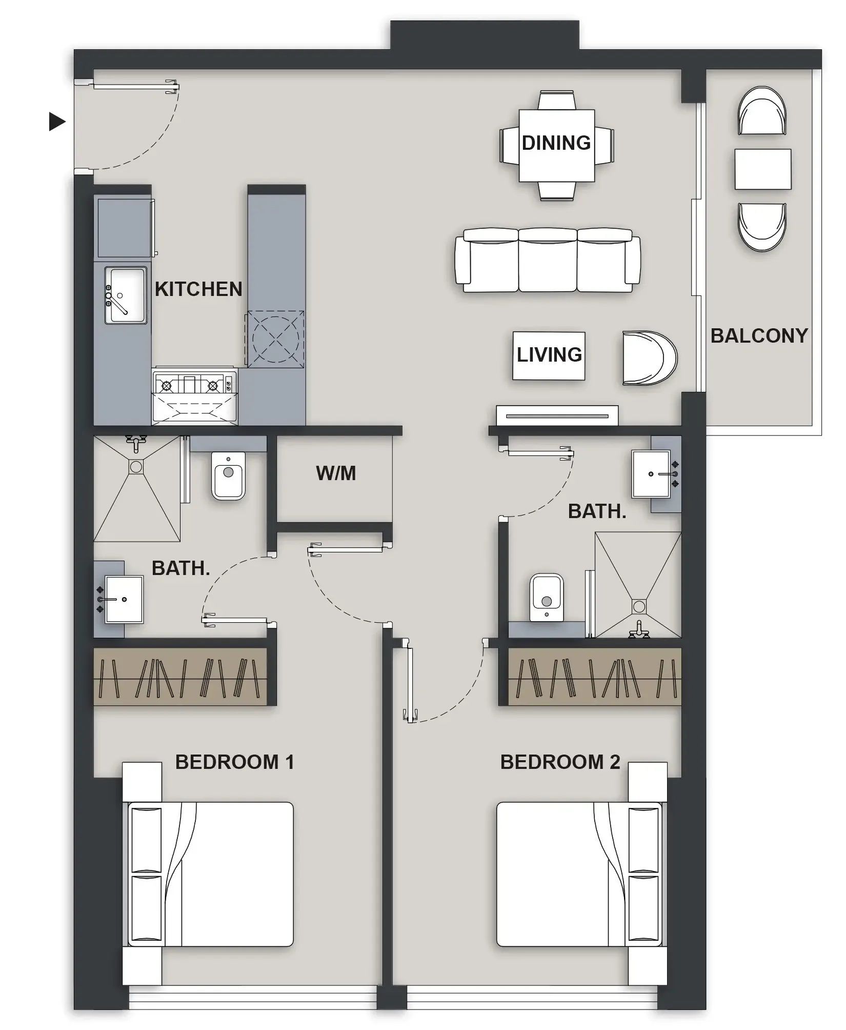 Maison Elysee III 1 bed floor plan, 708 sqft