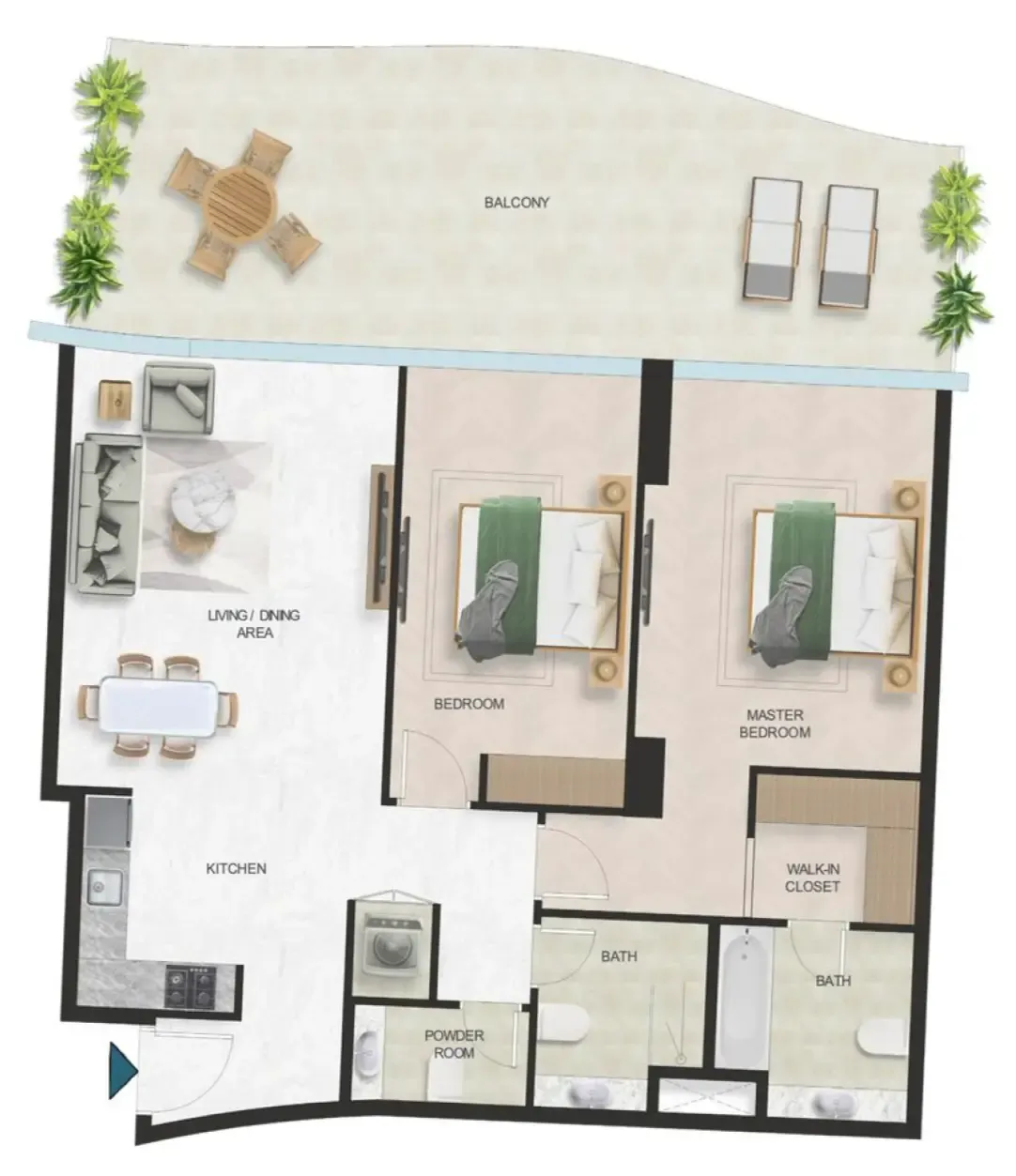 Oystra 2 bed floor plan, 1,677 sqft