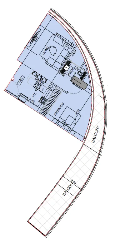 Binghatti Aquarise 1 bed floor plan, 1,027 sqft