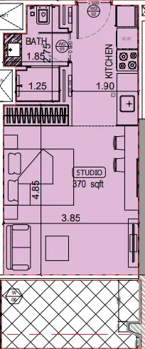 Binghatti Starlight Studio floor plan, 431 sqft