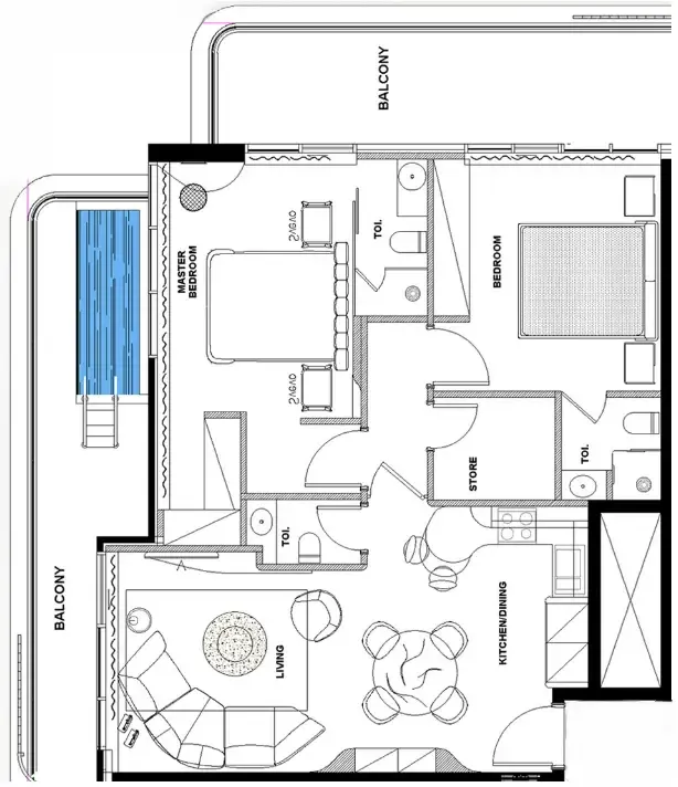 Natuzzi Harmony 2 bed floor plan, 1,265 sqft