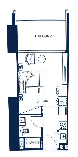Binghatti Skyrise Studio floor plan, 462 sqft