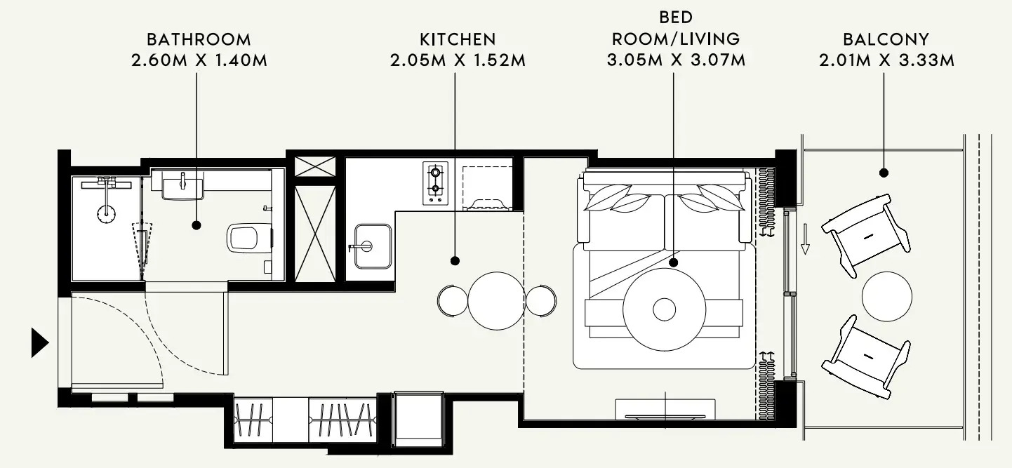 Azizi Venice Studio floor plan, 382 sqft