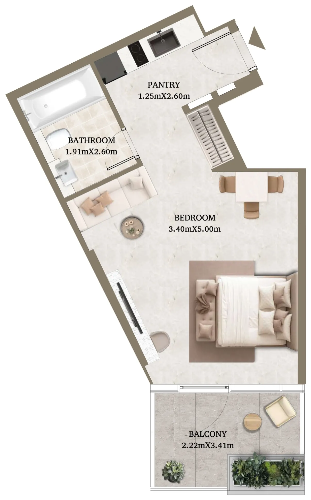 Arthouse Hills Studio floor plan, 517 – 585 sqft