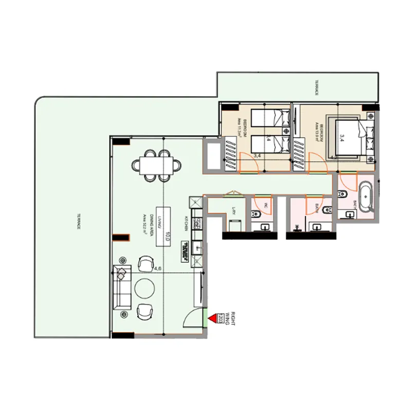 Edgewater Residences 1, 2 and 3 2 bed floor plan, 1,869 sqft