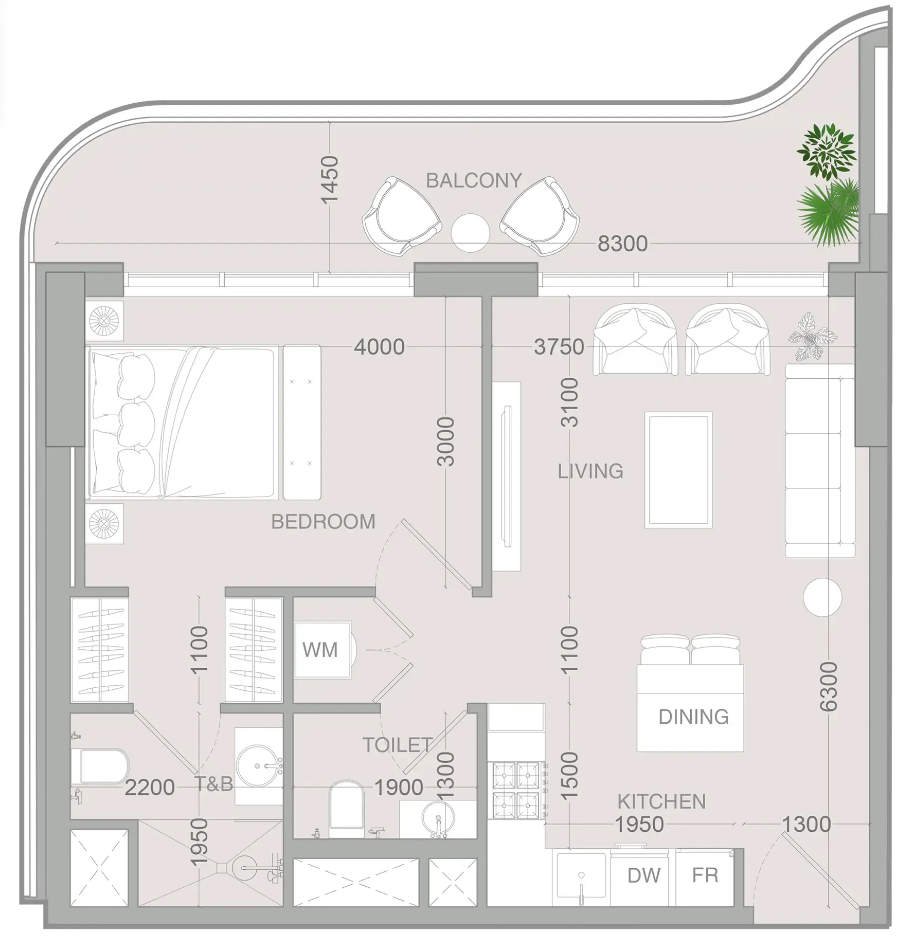 ALTA V1EW 1 bed floor plan, 722 sqft