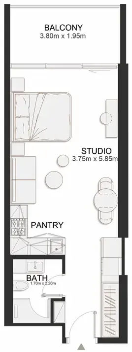 Ashley Hills Studio floor plan, 485 sqft