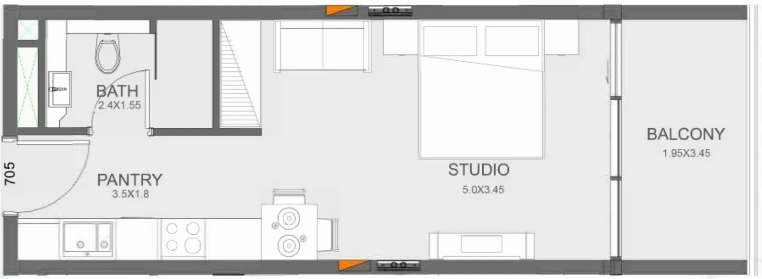 Floarea Oasis Studio floor plan, 425 sqft