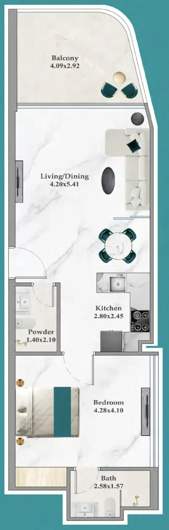 Breez 1 bed floor plan, 668 sqft