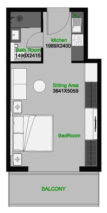 The Central Downtown Studio floor plan, 440 sqft