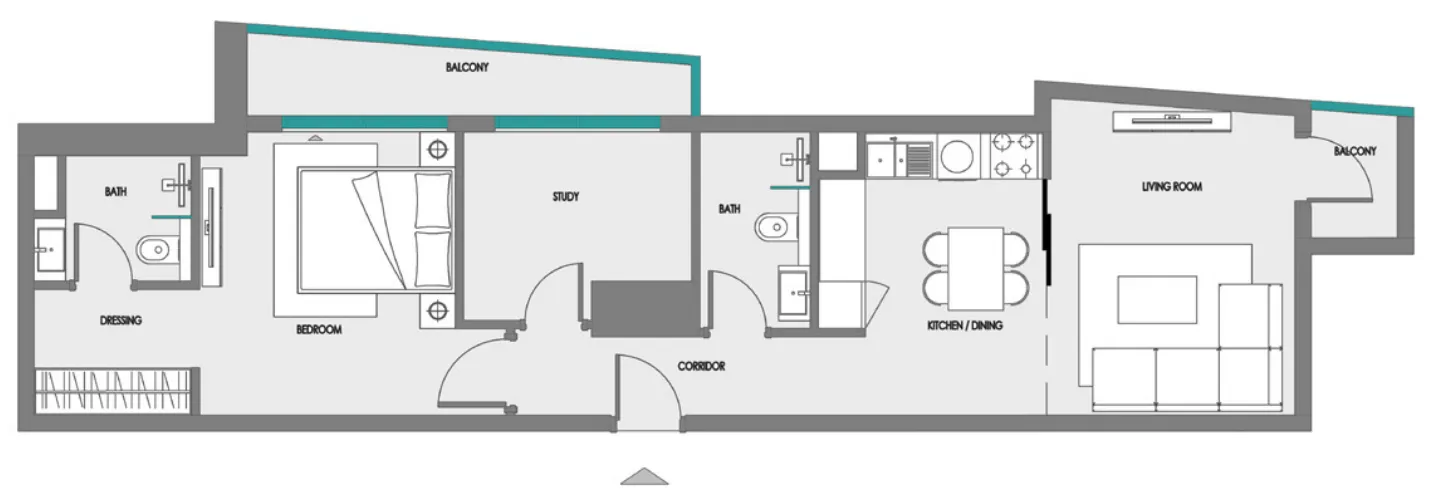 Samana Greenfield 2 1 bed floor plan, 747 sqft