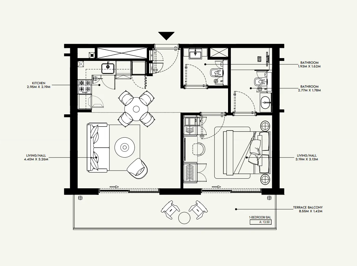 Azizi Jewel 1 bed floor plan, 694 sqft