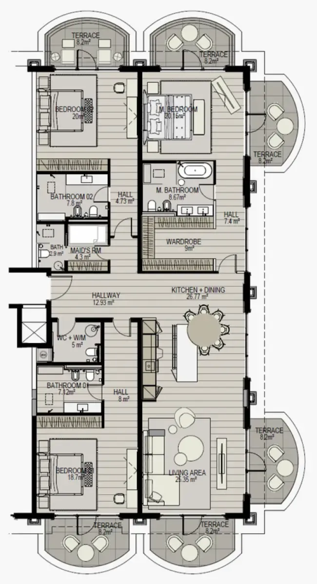 Raffles The Palm Dubai 3 bed floor plan, 2,886 sqft