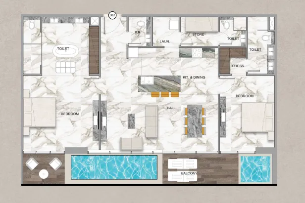 Sky Vista 2 bed floor plan, 1,744 sqft