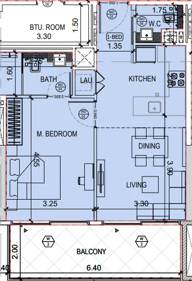 Binghatti Amberhall 1 bed floor plan, 686 sqft